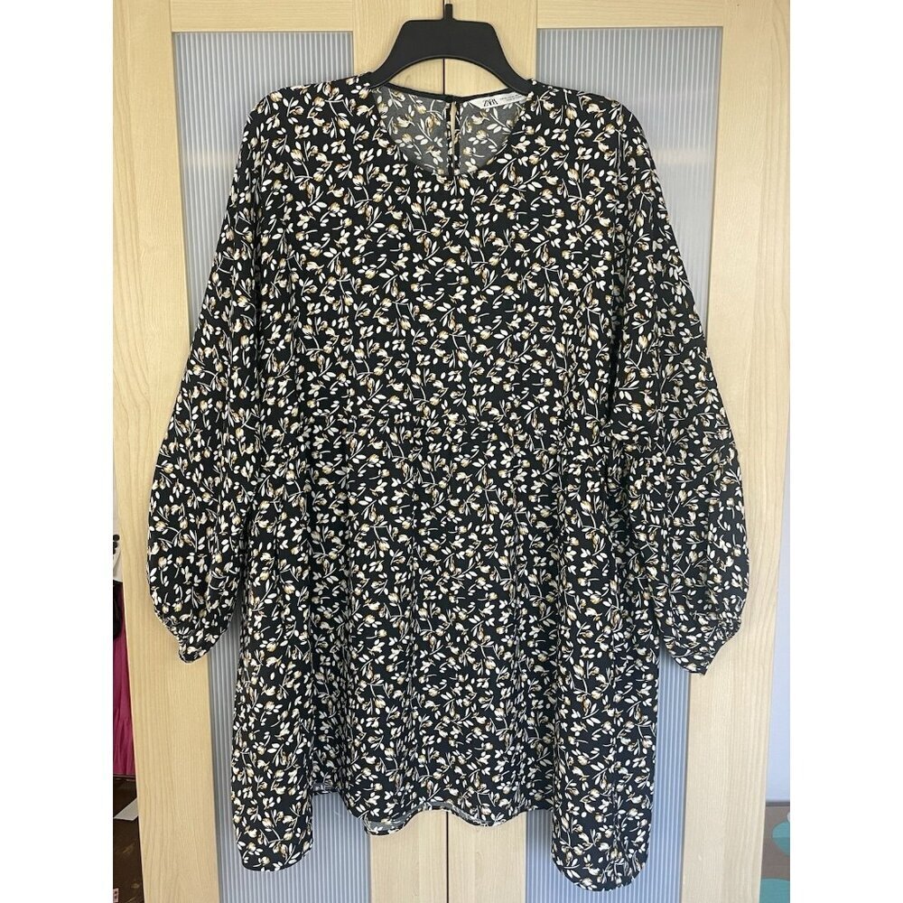 Zara Black White Floral DressSz XL Ruffles Boho Summer Travel Beach Festival